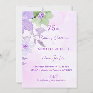 Convite Floral de Lavanda de aniversário 75.º totalmente p