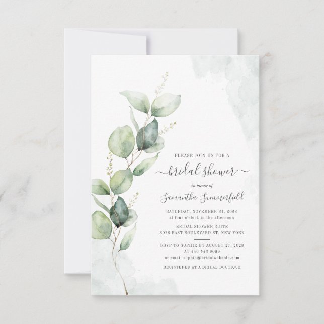 Convite Floral de Letra Eucalyptus de Chá de panela de Aqu (Frente)