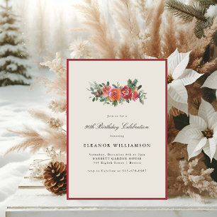 Convite Floral de Natal Aniversário de 90 anos Elegante In