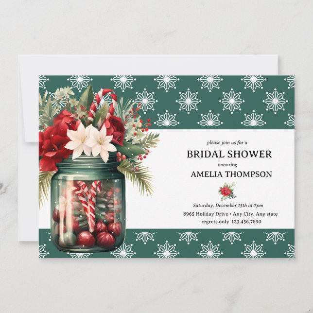 Convite Floral de Natal | Chá de Noiva de Natal (Frente)