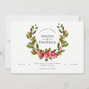 Convite Floral de Natal para Casamento com Azevinh