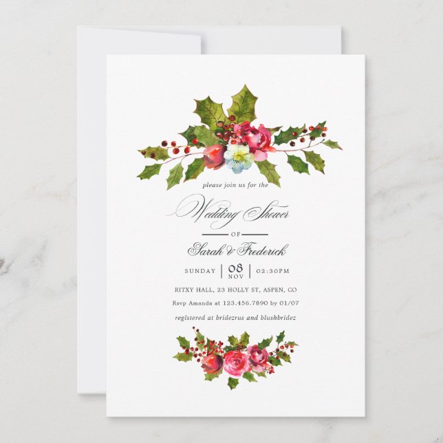 Convite Floral de Natal para Chá de Noiva com Azev (Frente)