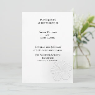 Convite Floral de Neve Branco em Relevo Casamento Elegante