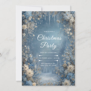 Convite Floral de Neve em Azul Gélido para Casamento de In