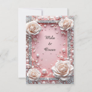 Convite Floral de Noiva Rosas Pink Pérola Pedra Pr