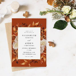 Convite Floral de Outono Bege 2 Casamento - Laranja Ferrug