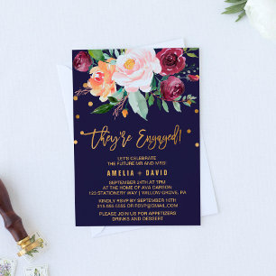 Convite Floral de outono com Festa de noivado de proteçã