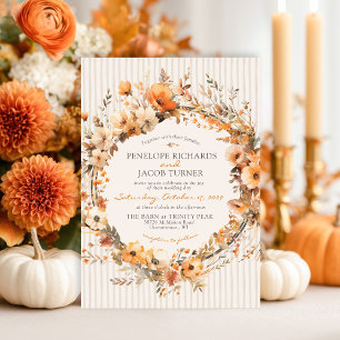 Convite Floral de Outono em Aquarela Casamento Marrom Bege