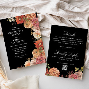 Convite Floral de Outono Rústico Dupla Face para Casamento