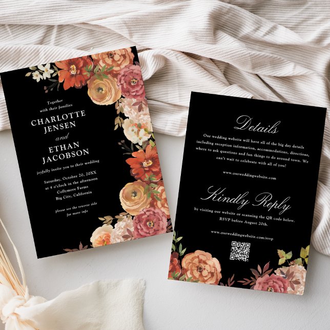 Convite Floral de Outono Rústico Dupla Face para Casamento (Criador carregado)