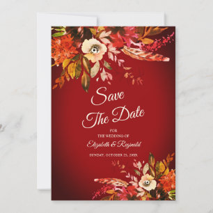 Convite Floral De Outono Vermelho Dramático Salvar A Data