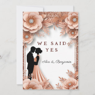 Convite 💖 Floral de Pêssego Casamento Rosa Dourado Estilo