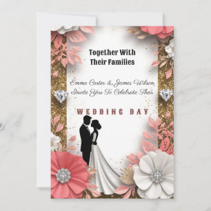 Convite 💍 Floral de Pêssego Dourado Casamento Sobre o Fun