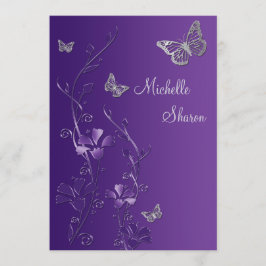 Convite Floral de Prata Roxo com Borboletas Bat Mitzvah