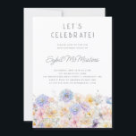 Convite Floral de Primavera de Aquarela de aniversário de<br><div class="desc">Um elegante arranjo floral de aquarela de flores de colheita decora a borda inferior deste convite de festas aniversário de 40 anos. As flores macias pastel são acentuadas pela arte moderna da linha.</div>