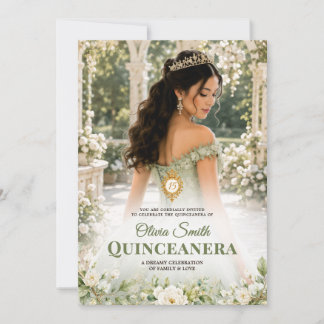 Convite Floral de Quince Anos em Verde Salvia para