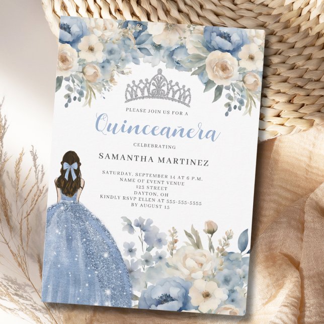 Convite Floral de Quinceañera Azul (Criador carregado)