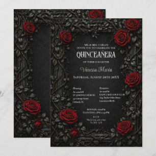 Convite Floral de Quinceanera em estilo Gótico Ver
