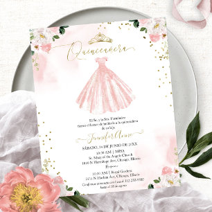 Convite Floral de Quinceanera Espanhol Econômico