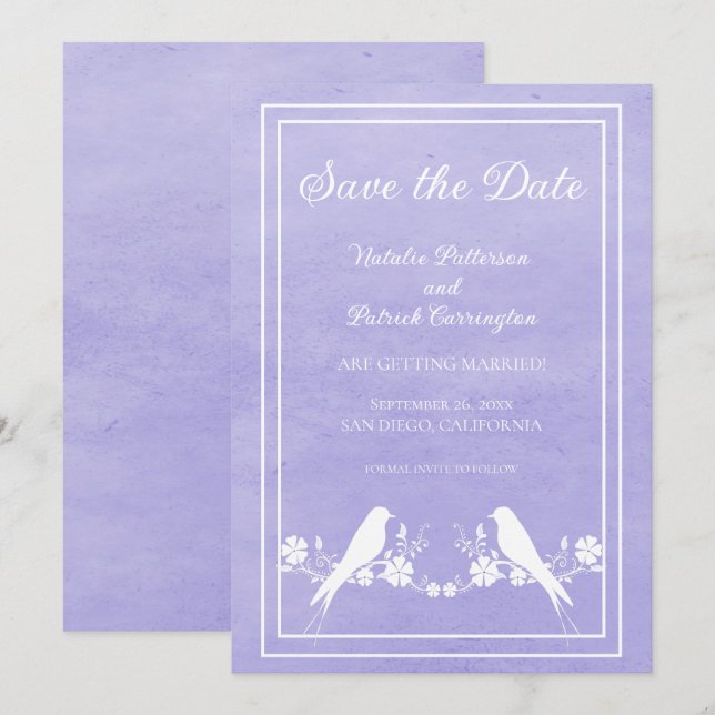 Convite Floral de Save the Date do Pássaro do Amor (Frente/Verso)
