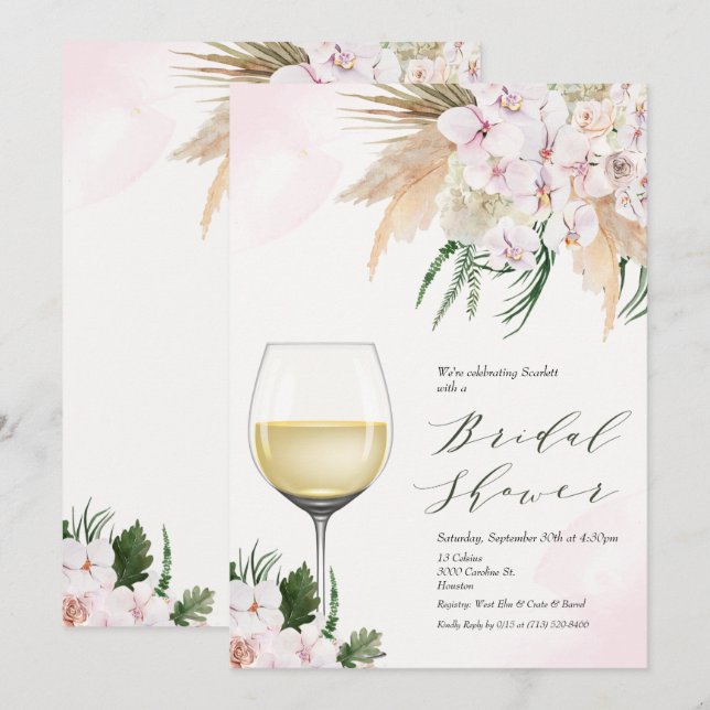 CONVITE Floral de Taça de Vinho para QUALQUER EVEN (Frente/Verso)