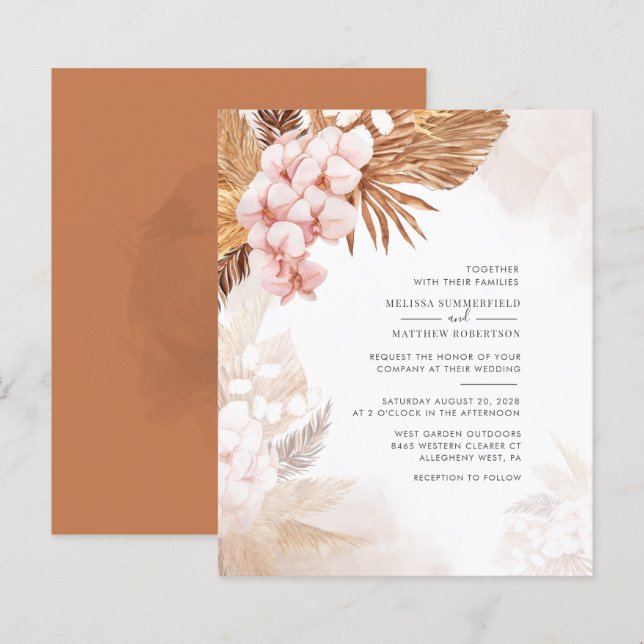 Convite Floral de Terracota com Grama das Pampas E (Frente/Verso)