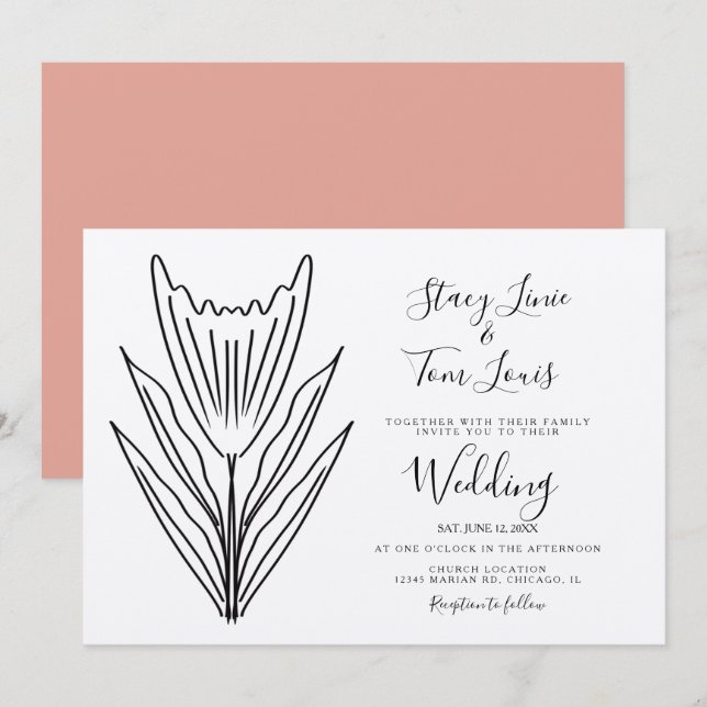 Convite Floral de Tulipa de Primavera Desenhado à  (Frente/Verso)