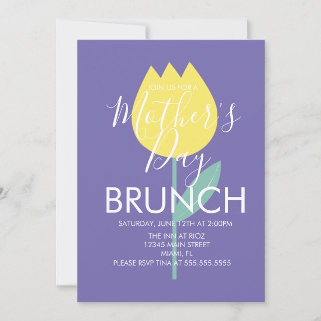 Convite Floral de Tulipa para Brunch do Dia das Mã (Frente)