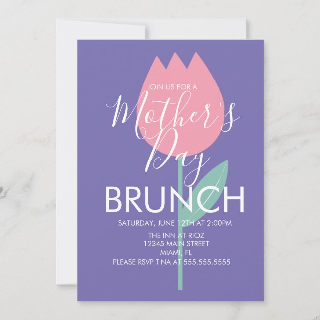 Convite Floral de Tulipa para Brunch do Dia das Mã (Frente)