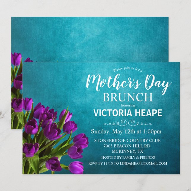 Convite Floral de Tulipa para Brunch do Dia das Mã (Frente/Verso)