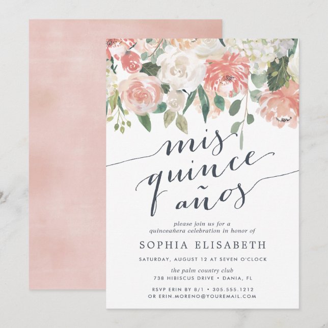 Convite Floral de Verão | Elegante Quinceanera (Frente/Verso)