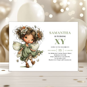 Convite Floral de Verde para Aniversário de Menina