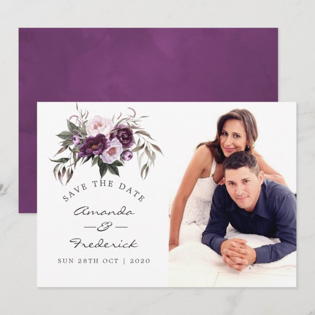 Convite Floral Deep Velvet Casamento Save the Date (Frente/Verso)