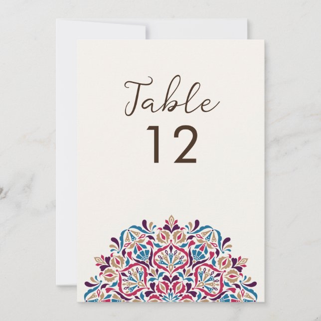 Convite Floral Delight Mandala Wedding Table Number (Frente)