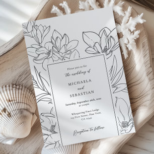 Convite Floral Desenhada à Mão Elegante Letra Botânica Cas