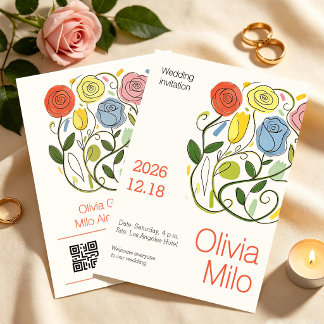 Convite floral desenhado à mão moderno e simples