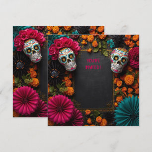 Convite Floral dia de los muertos - crânio