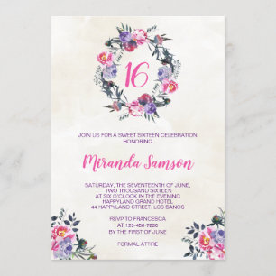 Convite floral do aniversário da aguarela