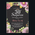 Convite floral do aniversário de 30 anos da<br><div class="desc">Convite floral do aniversário de 30 anos da surpresa para mulheres. Aguarela floral, fundo cor-de-rosa, preto do quadro. 16o 18o 2ø 30o 40th 50th 60th 90 100th do 80 do 70. Para uma personalização mais adicional, clique por favor "personalizam-no" botão e usam-nos nossa ferramenta de design para alterar este modelo....</div>