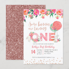 Convite floral do aniversário Dourado cor-de-rosa