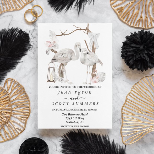 Convite Floral do Arco Tropical Boho White Flamingo (Criador carregado)