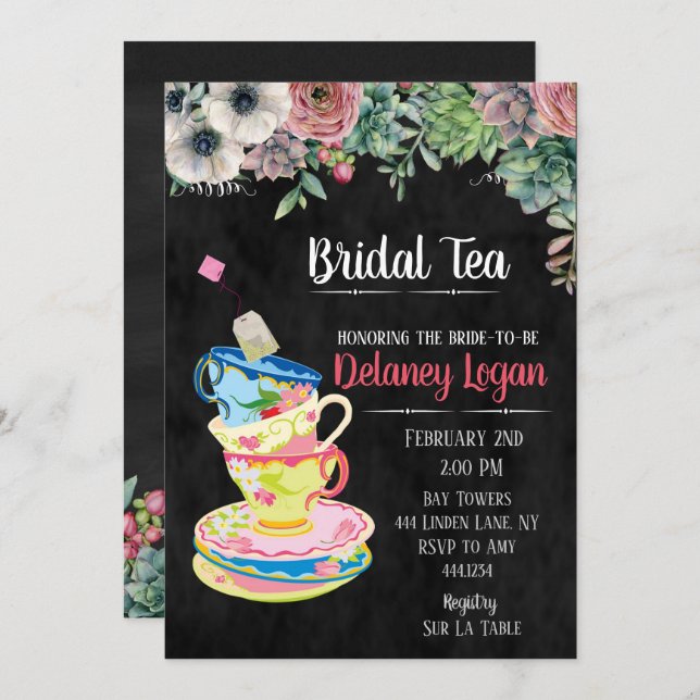 Convite floral do Bridal Tea Party (Frente/Verso)