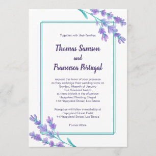 Convite floral do casamento da aguarela da lavanda