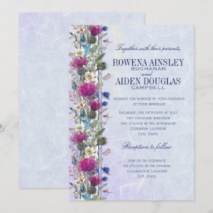 Convite floral do casamento do cardo escocês