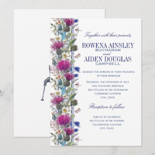 Convite floral do casamento do cardo escocês