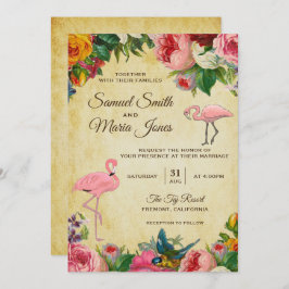Convite floral do casamento do flamingo do vintage