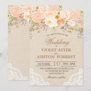 Convite floral do casamento do laço do pêssego