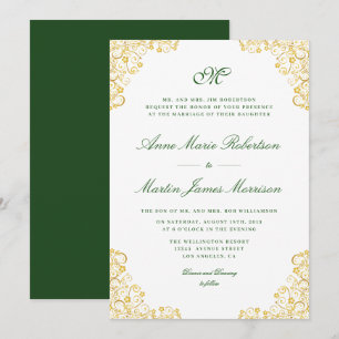 Convite floral do casamento do ouro elegante do