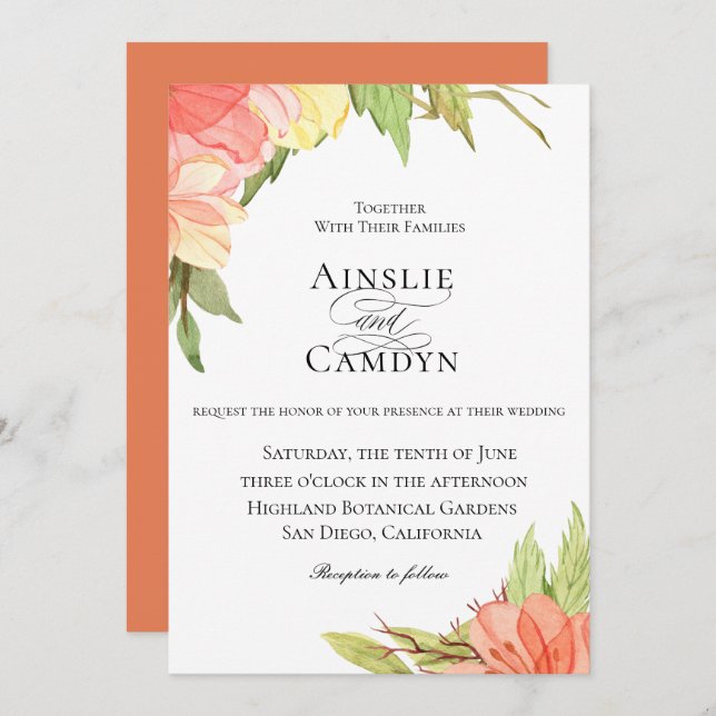 Convite floral do casamento do por do sol orgânico (Frente/Verso)