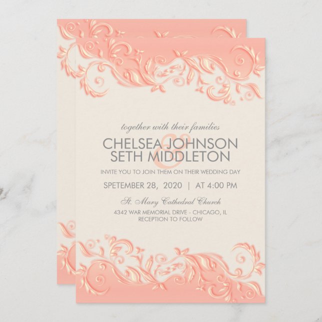 Convite floral do casamento do redemoinho do (Frente/Verso)